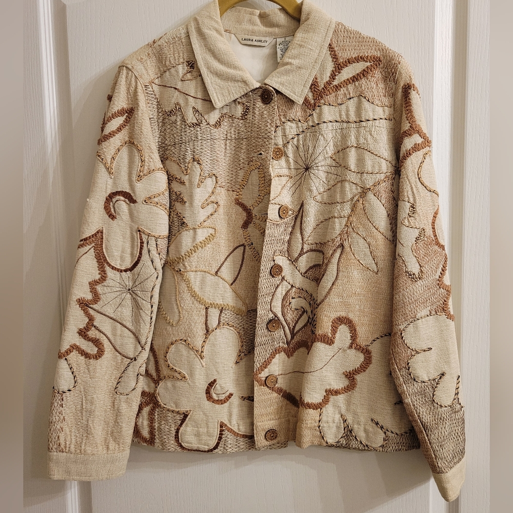 Laura Ashley Cream & Brown Floral Embroidered Jacket